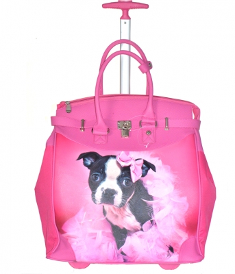 Rollies Classic Cute Bow Doggy's Rolling 14-inch Laptop Travel Tote Bag TMCD2013D 39570 Fuchsia